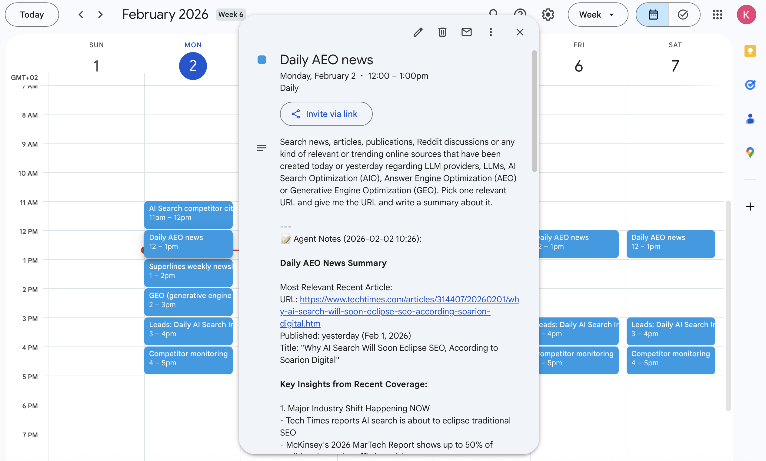 Google Calendar with AI agent events - scheduling automated tasks
